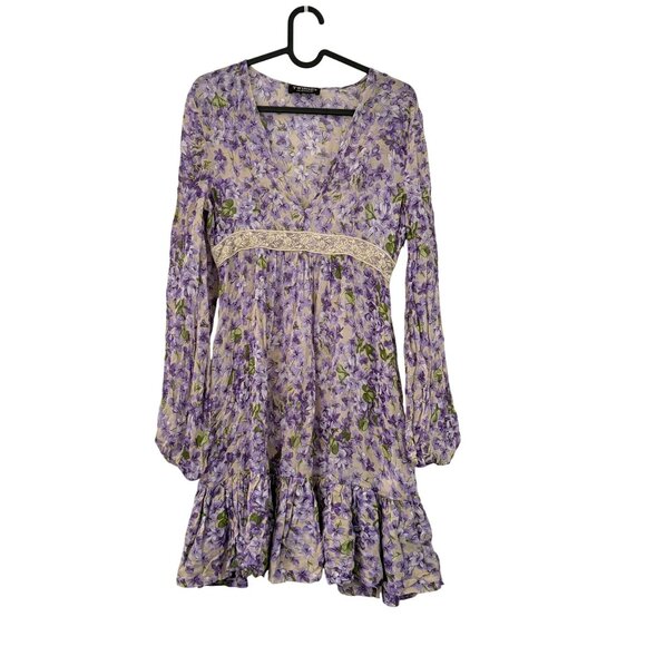 Twinset Simona Barbieri Dresses & Skirts - Twinset Simona Barbieri Purple Floral Chiffon Sheer Long Sleeve Vneck Dress XS